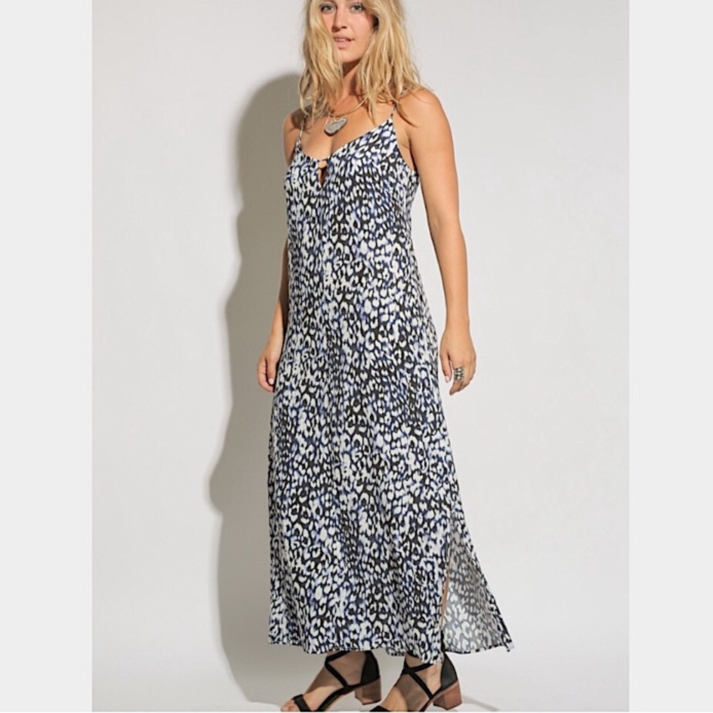 Revolve blue leopard print maxi dress with slit